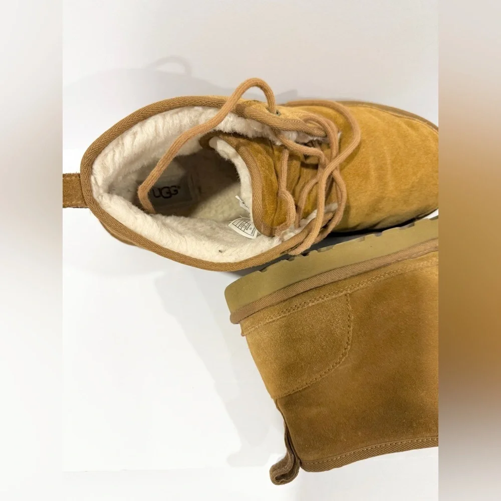 UGG Neumel Boots Mens 12 Chestnut Suede Shearling Lined Lace Up Chukka